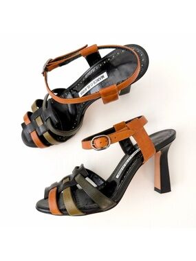 MANOLO BLAHNIK | Multi-Tone Leather Strappy Sandal Heels EU 37